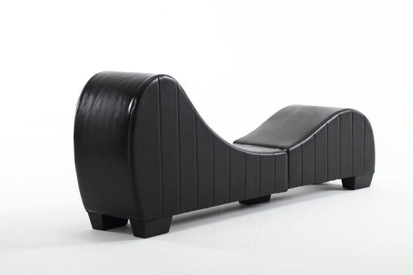 English Elm Factory Yoga Chaise Lounge for Stretching & Relaxation — Modern Faux Leather Curved Sofa Accent Piece Black W1628120406
