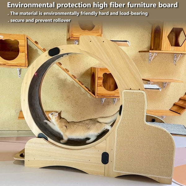 English Elm 5-in-1 Solid Wood Cat Activity Center with Running Wheel Climbing Frame and Litter Station W1790112807