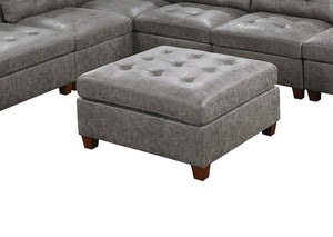 English Elm Living Tufted Cocktail Ottoman Antique Grey Leatherette Plush Tufting Wooden Legs Executive Flair Grey 37 L x 37 W x 15 H B011127813