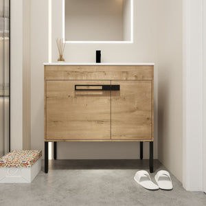 English Elm 36 Inch Bathroom Vanity With Sink - Versatile Freestanding Or Floating Design For Modern Spaces W999S00109