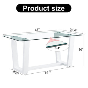 English Elm Modern Tempered Glass Rectangular Dining Table with Matte Black Legs Seats Six W1151S00327