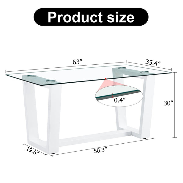 English Elm Modern Tempered Glass Rectangular Dining Table with Matte Black Legs Seats Six W1151S00327