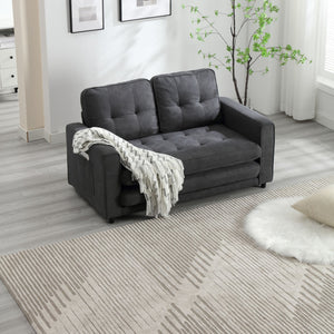 English Elm 3 Fold Sofa Convertible Futon Couch Sleeper Sofa Bed - Space-Saving Pull-Out Loveseat, Velvet-Linen Mix Upholstery, Dark Gray Beige Light Gray (47.75x29.25x9) W1628118503