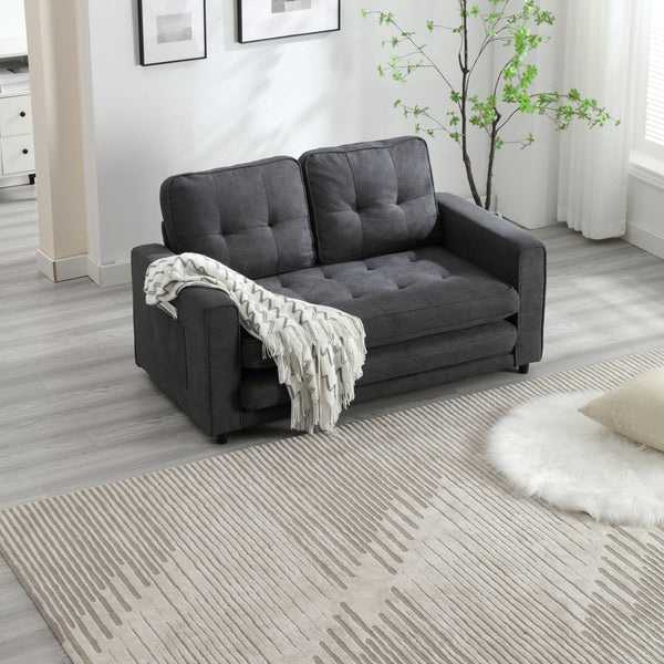 English Elm 3 Fold Sofa Convertible Futon Couch Sleeper Sofa Bed - Space-Saving Pull-Out Loveseat, Velvet-Linen Mix Upholstery, Dark Gray Beige Light Gray (47.75x29.25x9) W1628118503