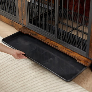 English Elm Super Large Double Dog Crate Tv Stand Rustic Brown Wood Media Console Pet Kennel W1162118950