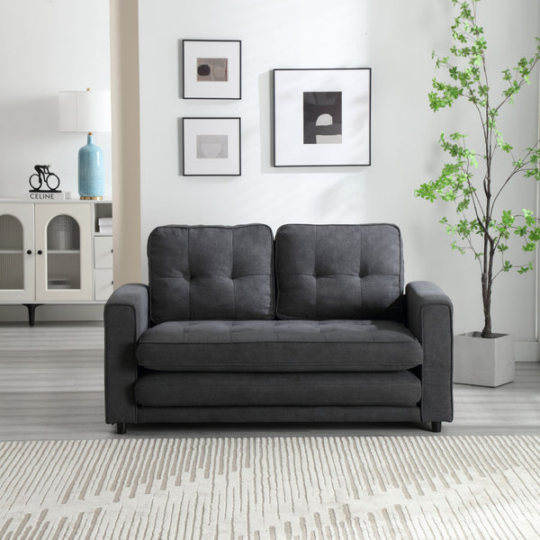 English Elm 3 Fold Sofa Convertible Futon Couch Sleeper Sofa Bed - Space-Saving Pull-Out Loveseat, Velvet-Linen Mix Upholstery, Dark Gray Beige Light Gray (47.75x29.25x9) W1628118503