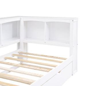 English Elm Twin Size Daybed with Trundle, Built-In Storage Cabinets, Curved Details and Dual USB Ports for Small Spaces White GX000353AAK