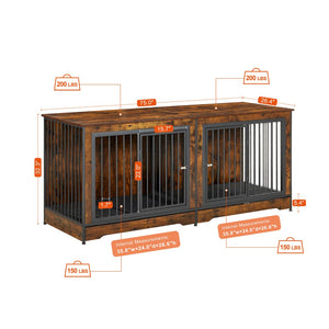 English Elm Super Large Double Dog Crate Tv Stand Rustic Brown Wood Media Console Pet Kennel W1162118950