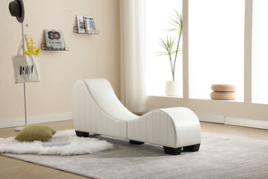 English Elm Factory Yoga Chaise Lounge for Stretching & Relaxation — Modern Faux Leather Curved Sofa Accent Piece White W1628120178