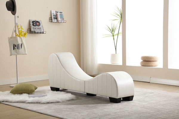 English Elm Factory Yoga Chaise Lounge for Stretching & Relaxation — Modern Faux Leather Curved Sofa Accent Piece White W1628120178