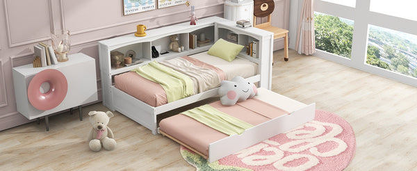 English Elm Twin Size Daybed with Trundle, Built-In Storage Cabinets, Curved Details and Dual USB Ports for Small Spaces White GX000353AAK