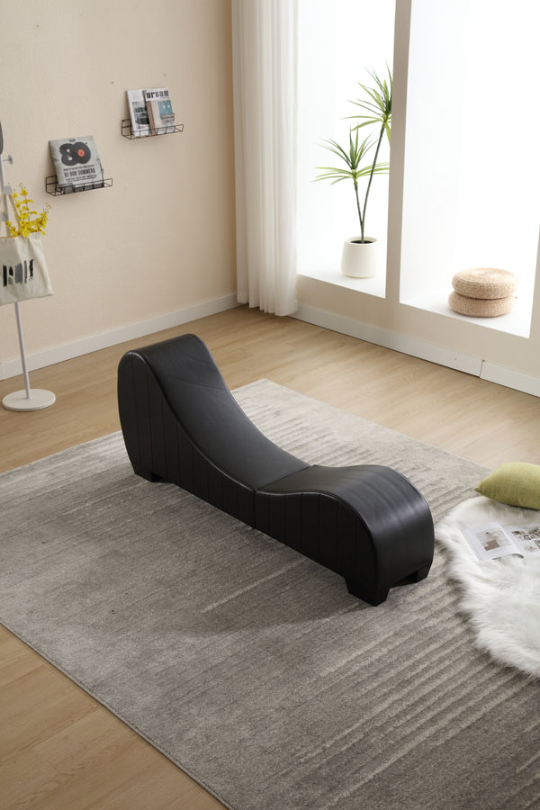 English Elm Factory Yoga Chaise Lounge for Stretching & Relaxation — Modern Faux Leather Curved Sofa Accent Piece Black W1628120406