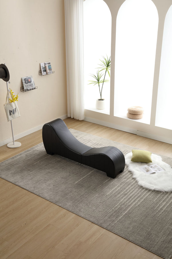 English Elm Factory Yoga Chaise Lounge for Stretching & Relaxation — Modern Faux Leather Curved Sofa Accent Piece Black W1628120406