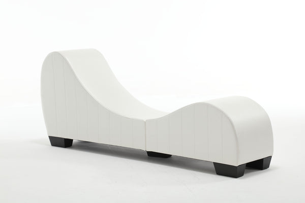 English Elm Factory Yoga Chaise Lounge for Stretching & Relaxation — Modern Faux Leather Curved Sofa Accent Piece White W1628120178