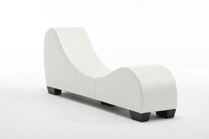 English Elm Factory Yoga Chaise Lounge for Stretching & Relaxation — Modern Faux Leather Curved Sofa Accent Piece White W1628120178