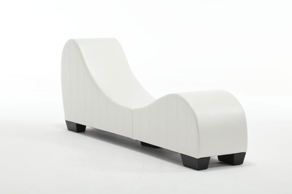 English Elm Factory Yoga Chaise Lounge for Stretching & Relaxation — Modern Faux Leather Curved Sofa Accent Piece White W1628120178