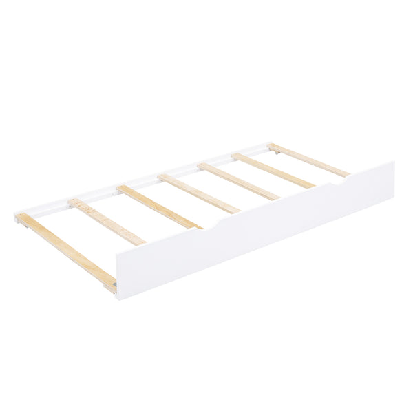 English Elm Twin Size Daybed with Trundle, Built-In Storage Cabinets, Curved Details and Dual USB Ports for Small Spaces White GX000353AAK