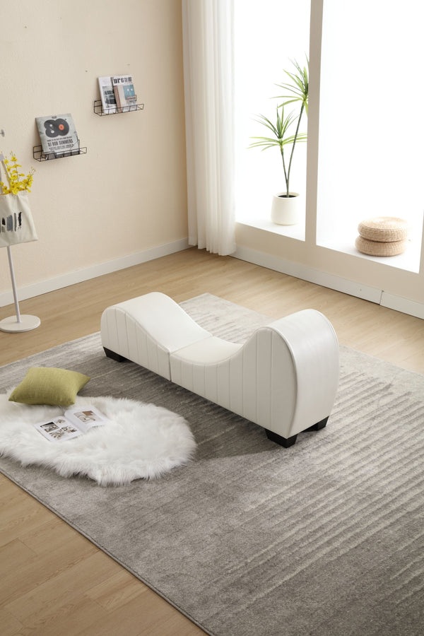 English Elm Factory Yoga Chaise Lounge for Stretching & Relaxation — Modern Faux Leather Curved Sofa Accent Piece White W1628120178