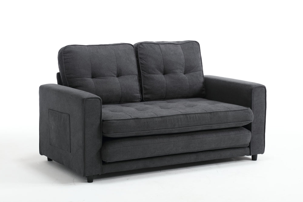 English Elm 3 Fold Sofa Convertible Futon Couch Sleeper Sofa Bed - Space-Saving Pull-Out Loveseat, Velvet-Linen Mix Upholstery, Dark Gray Beige Light Gray (47.75x29.25x9) W1628118503