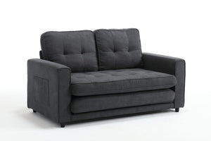 English Elm 3 Fold Sofa Convertible Futon Couch Sleeper Sofa Bed - Space-Saving Pull-Out Loveseat, Velvet-Linen Mix Upholstery, Dark Gray Beige Light Gray (47.75x29.25x9) W1628118503