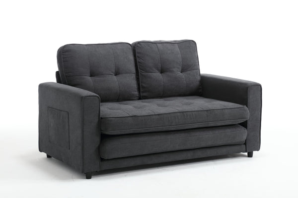 English Elm 3 Fold Sofa Convertible Futon Couch Sleeper Sofa Bed - Space-Saving Pull-Out Loveseat, Velvet-Linen Mix Upholstery, Dark Gray Beige Light Gray (47.75x29.25x9) W1628118503