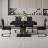 Hearth and Haven A Modern Minimalist Dining Table with Four Chairs. Black Imitation Marble Desktop with Mdf Legs.4 Dining Chairs with Black Leatherette Backrest Cushions and Black Metal Legs.Table Size 63 "x 35.4" x 30" W1151S00472