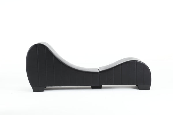 English Elm Factory Yoga Chaise Lounge for Stretching & Relaxation — Modern Faux Leather Curved Sofa Accent Piece Black W1628120406