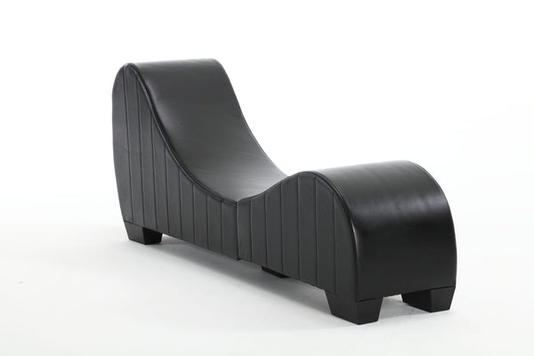 English Elm Factory Yoga Chaise Lounge for Stretching & Relaxation — Modern Faux Leather Curved Sofa Accent Piece Black W1628120406