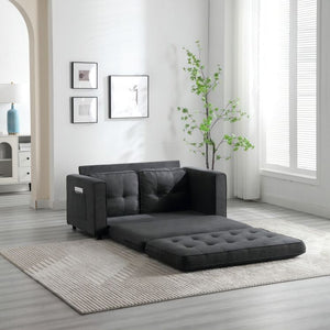 English Elm 3 Fold Sofa Convertible Futon Couch Sleeper Sofa Bed - Space-Saving Pull-Out Loveseat, Velvet-Linen Mix Upholstery, Dark Gray Beige Light Gray (47.75x29.25x9) W1628118503
