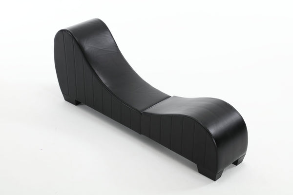 English Elm Factory Yoga Chaise Lounge for Stretching & Relaxation — Modern Faux Leather Curved Sofa Accent Piece Black W1628120406