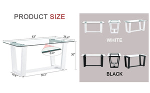 English Elm Modern Tempered Glass Rectangular Dining Table with Matte Black Legs Seats Six W1151S00327