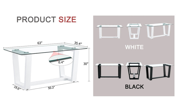 English Elm Modern Tempered Glass Rectangular Dining Table with Matte Black Legs Seats Six W1151S00327
