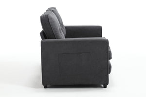 English Elm 3 Fold Sofa Convertible Futon Couch Sleeper Sofa Bed - Space-Saving Pull-Out Loveseat, Velvet-Linen Mix Upholstery, Dark Gray Beige Light Gray (47.75x29.25x9) W1628118503