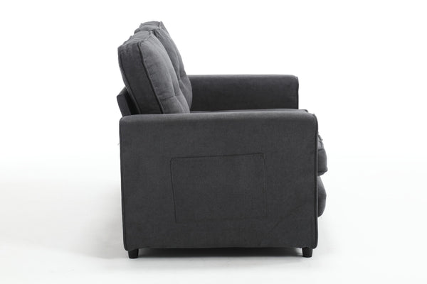 English Elm 3 Fold Sofa Convertible Futon Couch Sleeper Sofa Bed - Space-Saving Pull-Out Loveseat, Velvet-Linen Mix Upholstery, Dark Gray Beige Light Gray (47.75x29.25x9) W1628118503