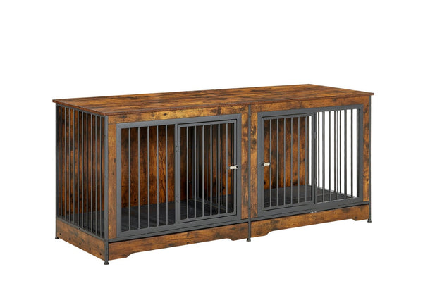 English Elm Super Large Double Dog Crate Tv Stand Rustic Brown Wood Media Console Pet Kennel W1162118950
