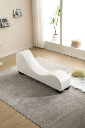 English Elm Factory Yoga Chaise Lounge for Stretching & Relaxation — Modern Faux Leather Curved Sofa Accent Piece White W1628120178