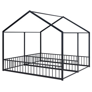 English Elm Metal Twin House Platform Bed with Guardrails and Playful Roof Window Design for Families Black MF307505AAB