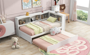 English Elm Twin Size Daybed with Trundle, Built-In Storage Cabinets, Curved Details and Dual USB Ports for Small Spaces White GX000353AAK