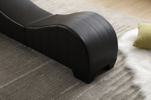 English Elm Factory Yoga Chaise Lounge for Stretching & Relaxation — Modern Faux Leather Curved Sofa Accent Piece Black W1628120406