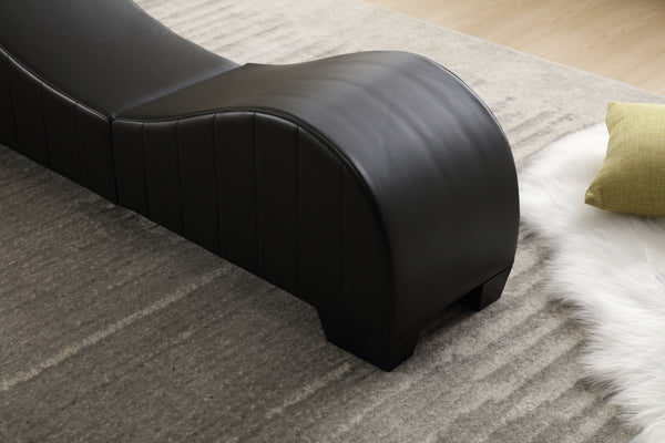 English Elm Factory Yoga Chaise Lounge for Stretching & Relaxation — Modern Faux Leather Curved Sofa Accent Piece Black W1628120406