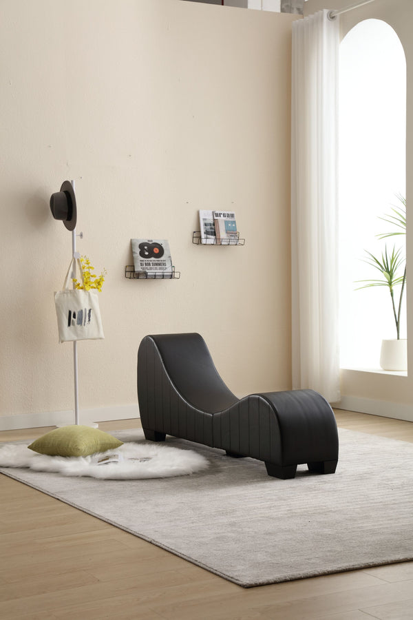 English Elm Factory Yoga Chaise Lounge for Stretching & Relaxation — Modern Faux Leather Curved Sofa Accent Piece Black W1628120406
