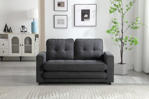 English Elm 3 Fold Sofa Convertible Futon Couch Sleeper Sofa Bed - Space-Saving Pull-Out Loveseat, Velvet-Linen Mix Upholstery, Dark Gray Beige Light Gray (47.75x29.25x9) W1628118503
