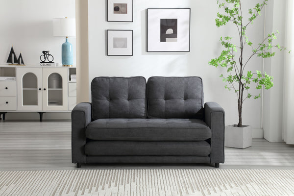 English Elm 3 Fold Sofa Convertible Futon Couch Sleeper Sofa Bed - Space-Saving Pull-Out Loveseat, Velvet-Linen Mix Upholstery, Dark Gray Beige Light Gray (47.75x29.25x9) W1628118503