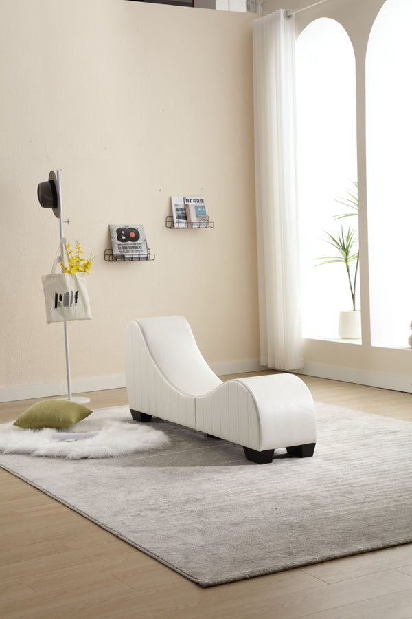 English Elm Factory Yoga Chaise Lounge for Stretching & Relaxation — Modern Faux Leather Curved Sofa Accent Piece White W1628120178