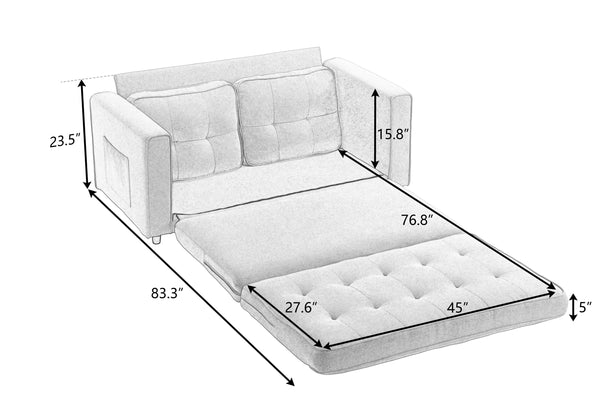 English Elm 3 Fold Sofa Convertible Futon Couch Sleeper SofaBed Compact Space-Saving Pull-Out Loveseat Velvet Linen Upholstery Light Gray W1628119838