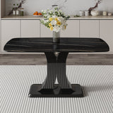 Hearth and Haven A Modern Minimalist Dining Table with Four Chairs. Black Imitation Marble Desktop with Mdf Legs.4 Dining Chairs with Black Leatherette Backrest Cushions and Black Metal Legs.Table Size 63 "x 35.4" x 30" W1151S00472