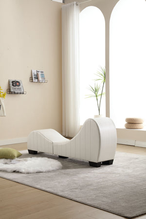 English Elm Factory Yoga Chaise Lounge for Stretching & Relaxation — Modern Faux Leather Curved Sofa Accent Piece White W1628120178