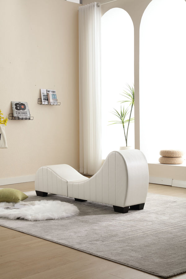 English Elm Factory Yoga Chaise Lounge for Stretching & Relaxation — Modern Faux Leather Curved Sofa Accent Piece White W1628120178