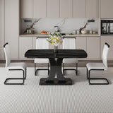 Hearth and Haven A Modern Minimalist Dining Table with Four Chairs. Black Imitation Marble Desktop with Mdf Legs.4 Dining Chairs with White Leatherette Backrest Cushions and Black Metal Legs.Table Size 63 "x 35.4" x 30" W1151S00470