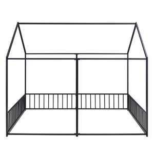 English Elm Metal Twin House Platform Bed with Guardrails and Playful Roof Window Design for Families Black MF307505AAB